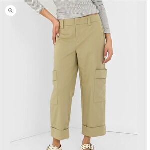 Vince Women's Cropped Cargo Pants 14 NWT Khaki Green Cotton Stretch Utility